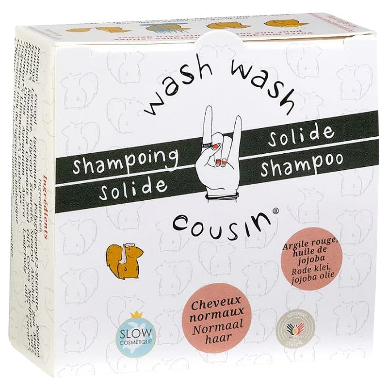 Shampooing solide cheveux normaux BIO argile rouge - 70g - Wash Wash Cousin