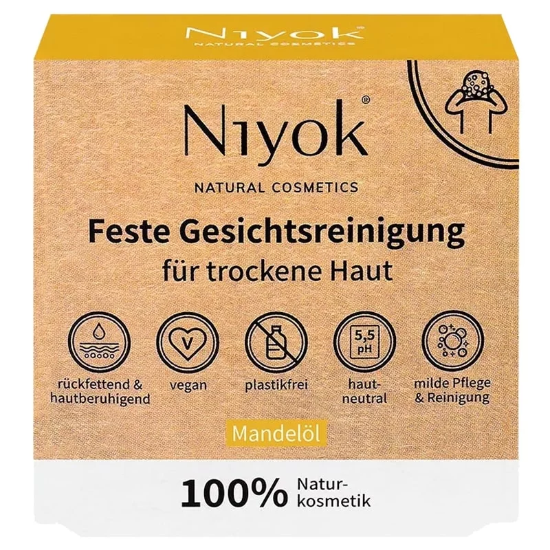 Natürlicher fester Gesichtreiniger trockene Haut Mandelöl - 80g - Niyok