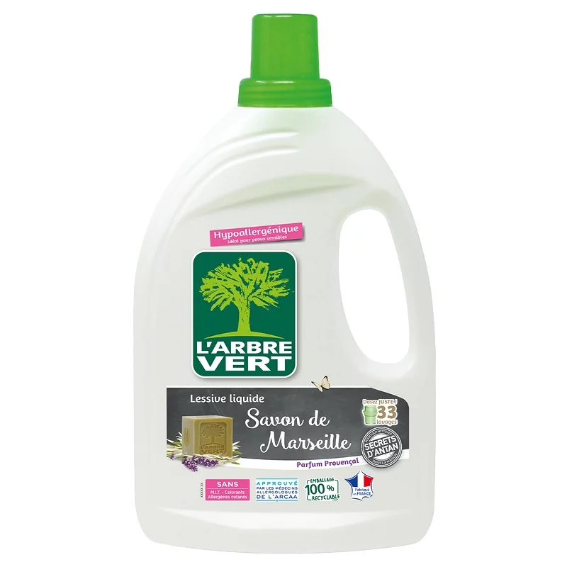 Lessive liquide écologique savon de Marseille L'Arbre Vert 1,53l