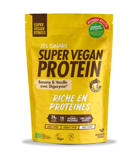 Protéines Super Vegan banane, vanille & Digezyme BIO - 400g - Iswari