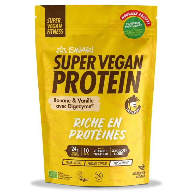 BIO-Proteine Super Vegan Banane, Vanille & Digezyme - 400g - Iswari