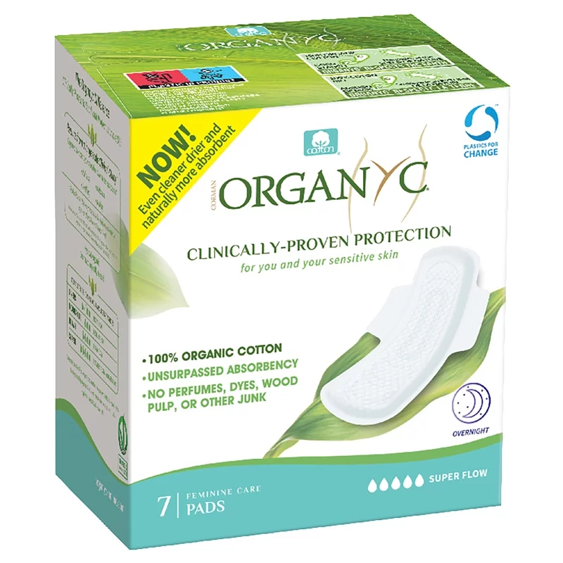 Serviettes hygiéniques nuit & ailettes BIO flux très fort - 7 pcs - Organyc