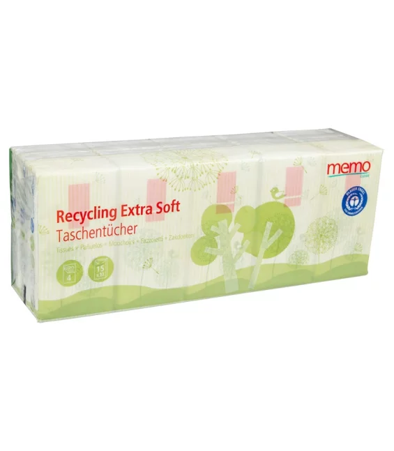 Mouchoirs extra doux en papier recyclé - 15 x 10 pièces - Memo
