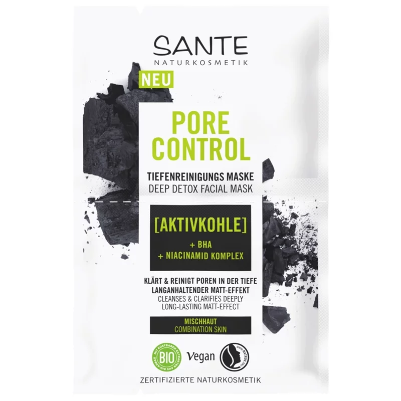 Pore Control BIO-Tiefenreinigungsmaske Aktivkohle & BHA - 2x4ml - Sante