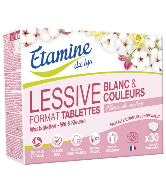 Lessive tablettes écologique fleur de coton - 30 tablettes - Etamine du Lys
