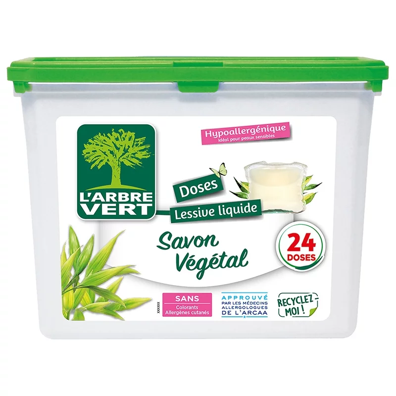 Doses lessive liquide écologique savon végétal L'Arbre Vert