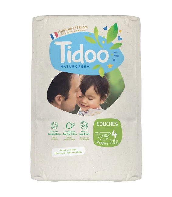 Couches jetables écologiques Taille 4 L 7-18 kg - 50 pièces - Tidoo