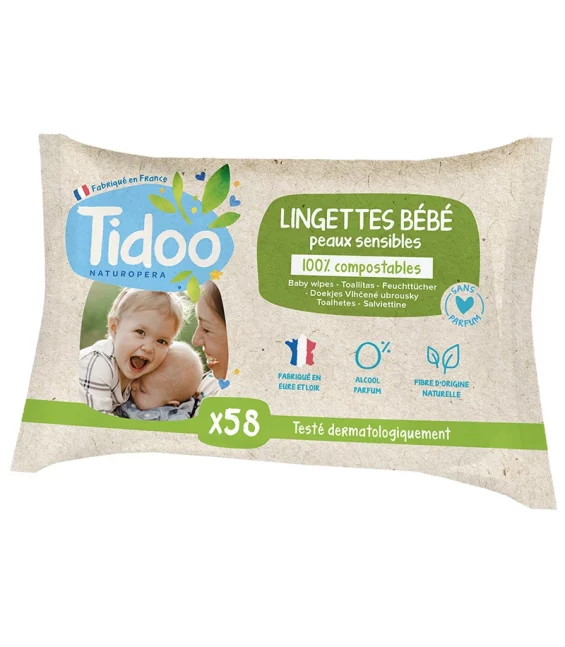 Lingettes bébé BIO calendula sans parfum - 58 pièces - Tidoo