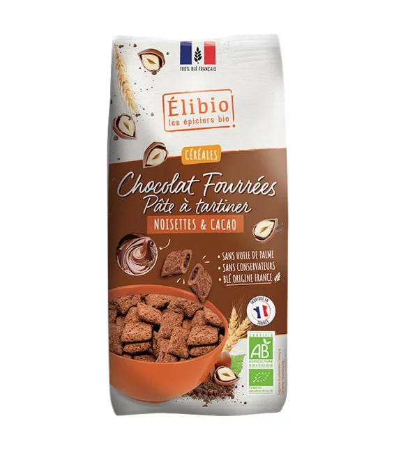 Céréales chocolat fourrées pâte à tartiner noisette cacao BIO - 375g - Élibio