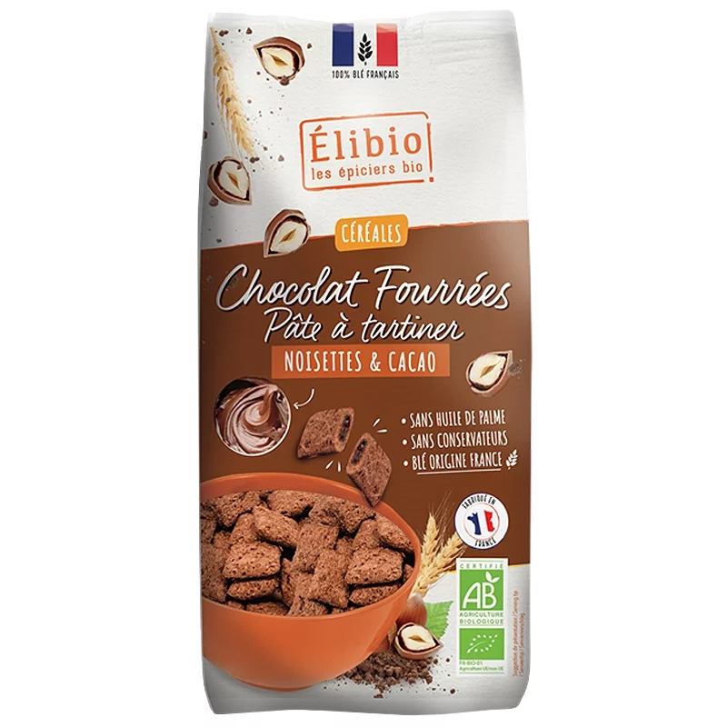 Céréales chocolat fourrées pâte à tartiner noisette cacao BIO - 375g - Élibio