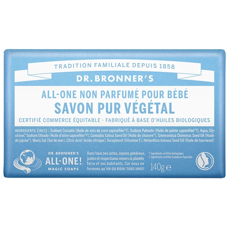 Savon pur bébé BIO sans parfum - 140g - Dr. Bronner's