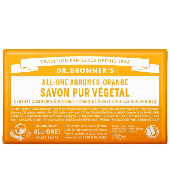 Savon pur BIO agrumes & orange - 140g - Dr. Bronner's