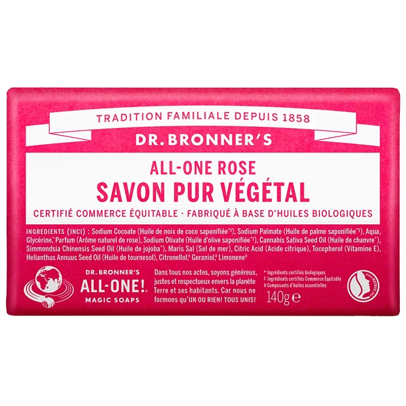 Savon pur BIO rose - 140g - Dr. Bronner's