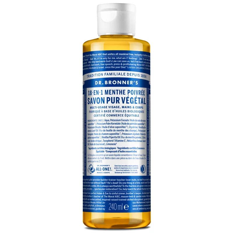 Savon liquide 18-en-1 BIO menthe poivrée - 240ml - Dr. Bronner's