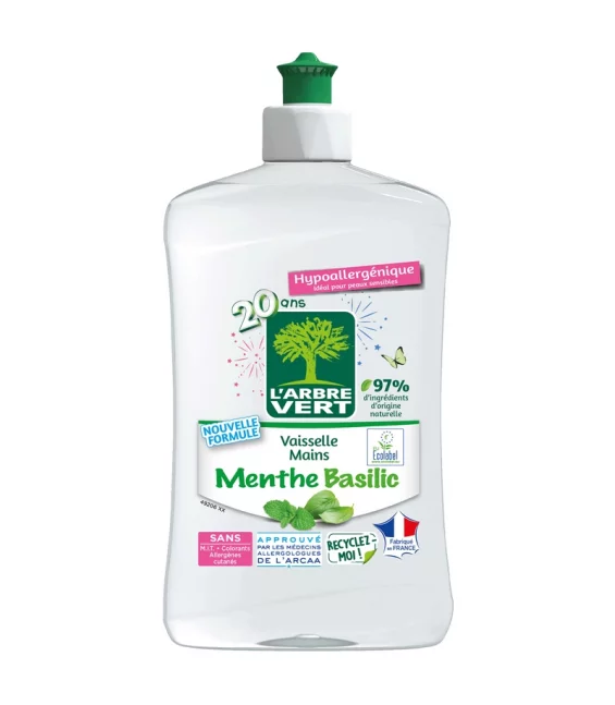 Liquide vaisselle écologique menthe & basilic - 500ml - L'Arbre Vert