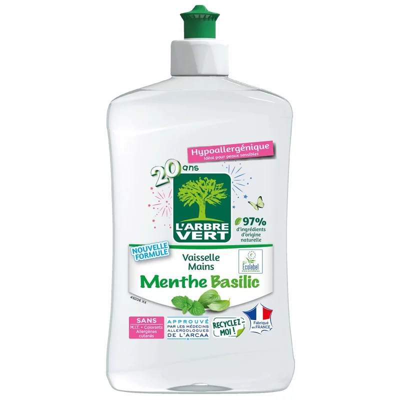 Liquide vaisselle écologique menthe & basilic - 500ml - L'Arbre Vert