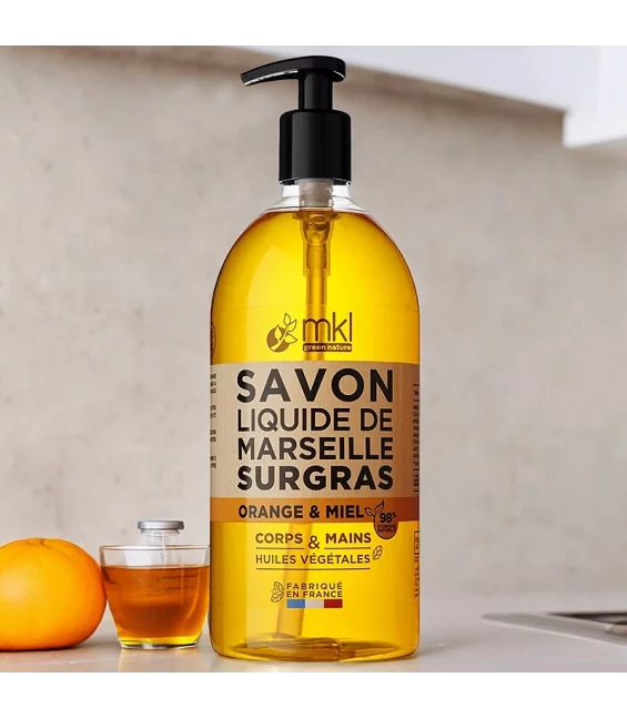 Savon liquide de Marseille orange & miel - 1l - MKL Green Nature