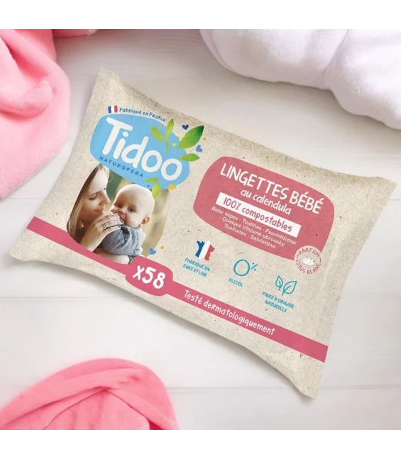 BIO-Babypflegetücher Calendula & weisser Lotus - 58 Stück - Tidoo