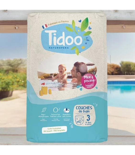 Couches de bains écologiques Taille 3 S 4-9 kg - 12 pièces - Tidoo