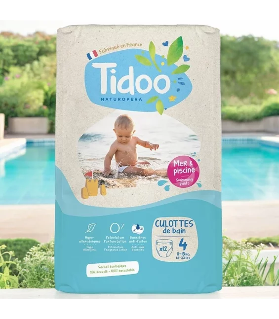Couches de bains écologiques Taille 4 M 8-15 kg - 12 pièces - Tidoo