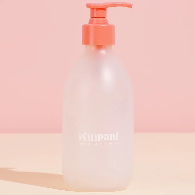 Bouteille en verre 300ml avec pompe rose (vide) - Pimpant