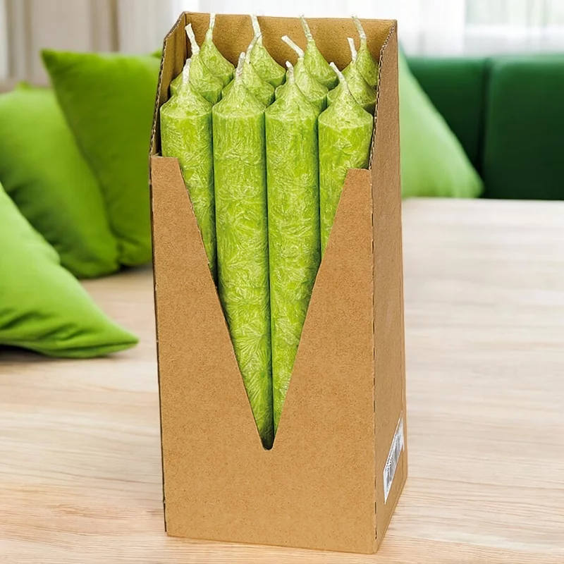 Bougies chandeliers vertes en stéarine BIO 22 x 210 mm - 12 pcs - Eubiona