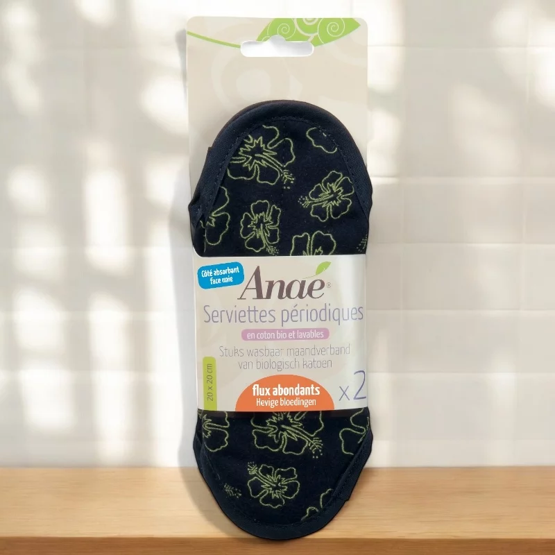 2 Waschbare BIO-Damenbinden Ibis Maxi für starke Blutungen - Anaé