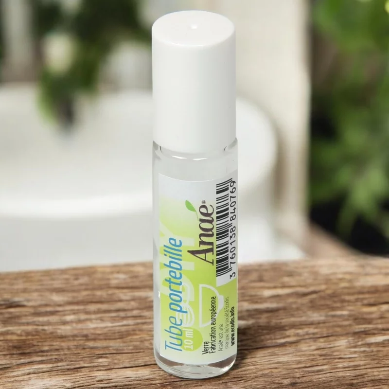 Glasflakon transparent 10ml mit Plastikkugel und weissem Deckel - Anaé