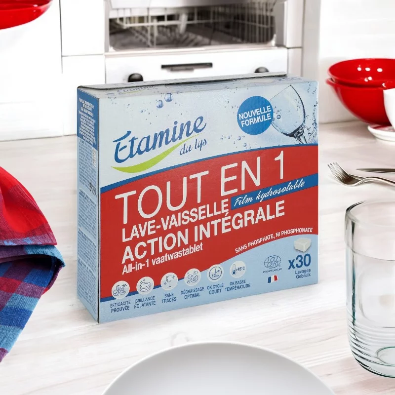 Ökologische Alles-in-Einer Geschirrspültabletten ohne Parfüm - 30 Tabletten - Etamine du Lys