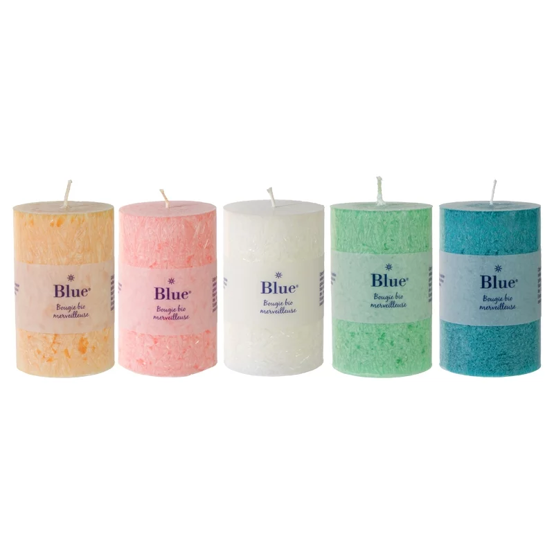 6 Bougies cylindriques couleurs boréales en stéarine BIO 74 x 120 mm - Blue