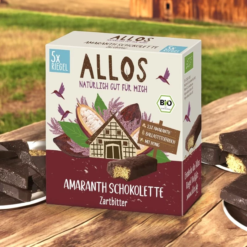 Amaranth Riegel mit Zartbitterschokolade BIO - 140g - Allos