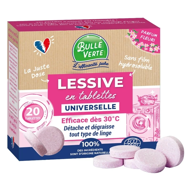 Tablettes lessive universelle parfum fleuri ECO - 20 pièces - Bulle Verte