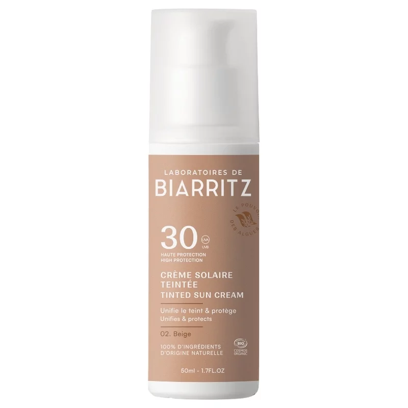 Crème solaire visage teintée beige BIO IP 30 - 50ml - Laboratoires de Biarritz