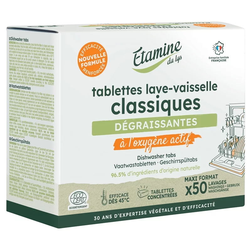 Tablettes lave-vaisselle classiques écologiques - 50 tablettes - Etamine du Lys