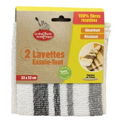 Lavettes essuie-tout 100% fibres recyclées - 2 pcs - La droguerie écologique