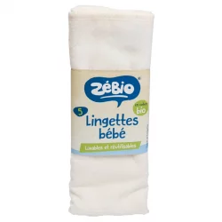 Lingettes bébé lavables en coton bio - 5 pièces - Zébio