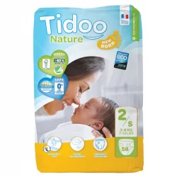 Couches jetables écologiques Taille 2 S 3-6 kg - 58 pièces - Tidoo