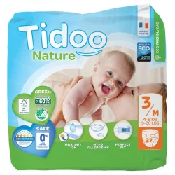 Couches jetables écologiques Taille 3 M 4-9 kg - 27 pièces - Tidoo
