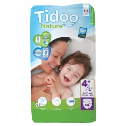 Couches jetables écologiques Taille 4+ L+ 9-20 kg - 48 pièces - Tidoo