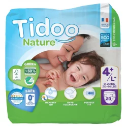 Couches jetables écologiques Taille 4+ L+ 9-20 kg - 23 pièces - Tidoo