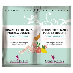 BIO-Peelingkörnchen für die Dusche belebend erfrischend Granatapfel, Zitrone & Guarana - 2x2,5g - Secrets des Fées