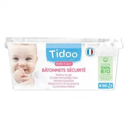 Ultraweiche Baby Sicherheits-Wattestäbchen aus BIO-Baumwolle - 50 Stück - Tidoo Care