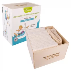 Kit Eco Net Bambou Écru écologique - 15 lingettes multi-usages, boîte & filet de lavage - Les Tendances d'Emma
