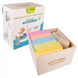 Ökologisches Kit Eco Net farbiger Bambus - 15 Mehrzwecktücher, Schachtel & Wäschenetz - Les Tendances d'Emma