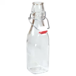 Schoppen Flasche viereckiger Boden aus durchsichtigem Glas 25cl mit mechanischem Verschluss aus Plastik - 1 Stück - ah table !