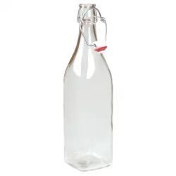 Limonaden Flasche viereckiger Boden aus durchsichtigem Glas 1l mit mechanischem Verschluss aus Plastik - 1 Stück - ah table !