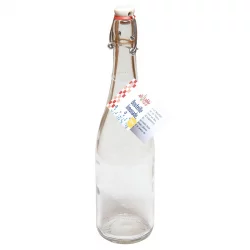 Bouteille limonade fond rond en verre transparent 75cl avec bouchon mécanique en porcelaine - 1 pièce - ah table !