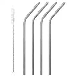 Lot de 4 pailles en inox coudées & goupillon - 4 pièces - Qwetch