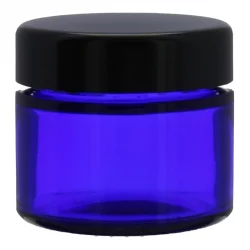 Pot en verre bleu 50ml avec couvercle à vis noir - 1 pièce - Potion & Co