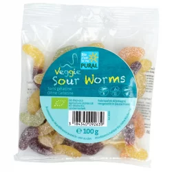 BIO-Veggie Sour Worms ohne Gelatine - Veggie Sour Worms - 100g - Pural